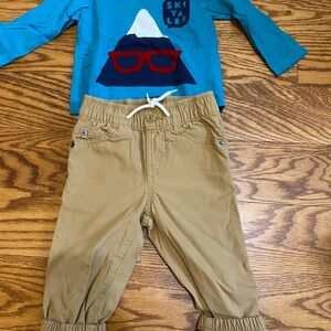 Ski Blue Long Sleeve Shirt and Khaki Pants Set